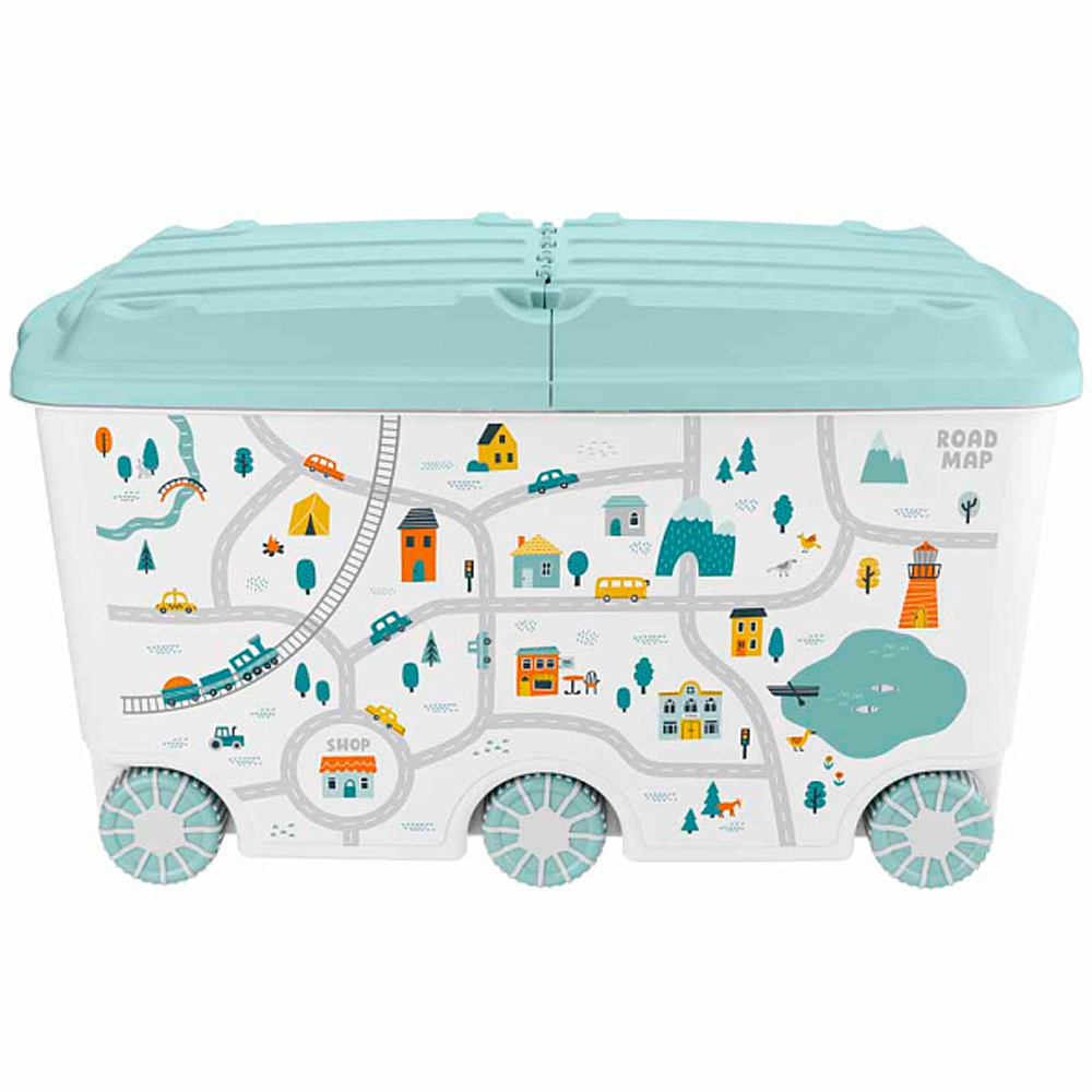 Ящик для игрушек на колесах с декором Путешествие 66,5 л 685х395х385 мм Светло-голубой 43138513152
