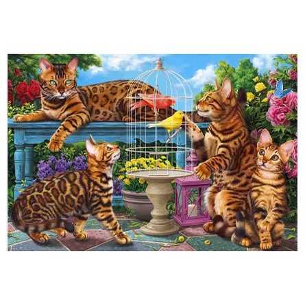 Набор ДТ Алмазная мозаика Бенгальские коты в саду с подр. 40*50см 38 цв пол запAC4024.