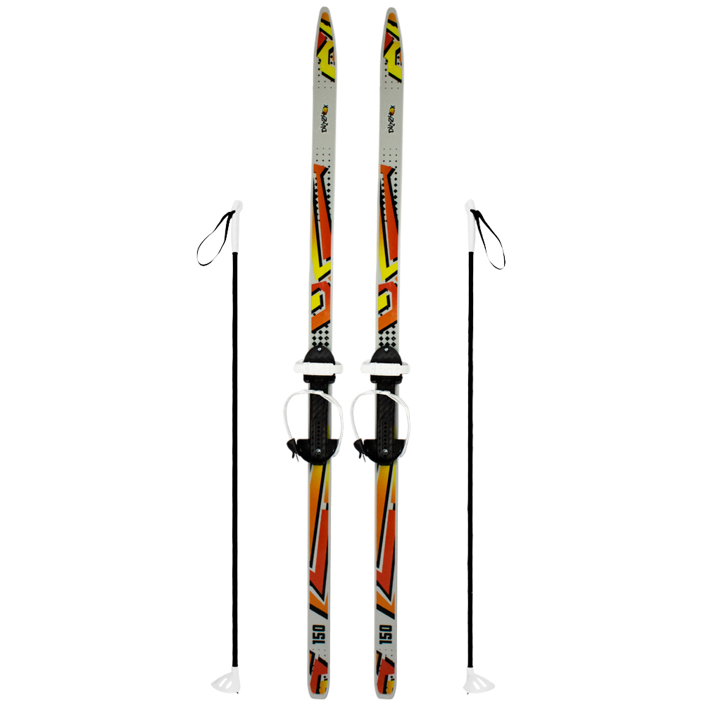 Лыжи подростковые Снежный гонщик 150/110 см серые с палками из стеклопластика 339262-00 Dvizhok 