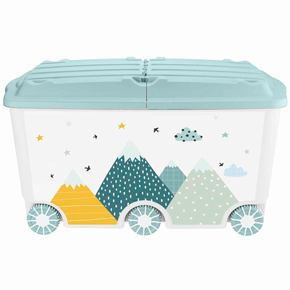 Ящик для игрушек на колесах с декором Горы 66,5 л 685х395х385 мм Светло-голубой 43138513151