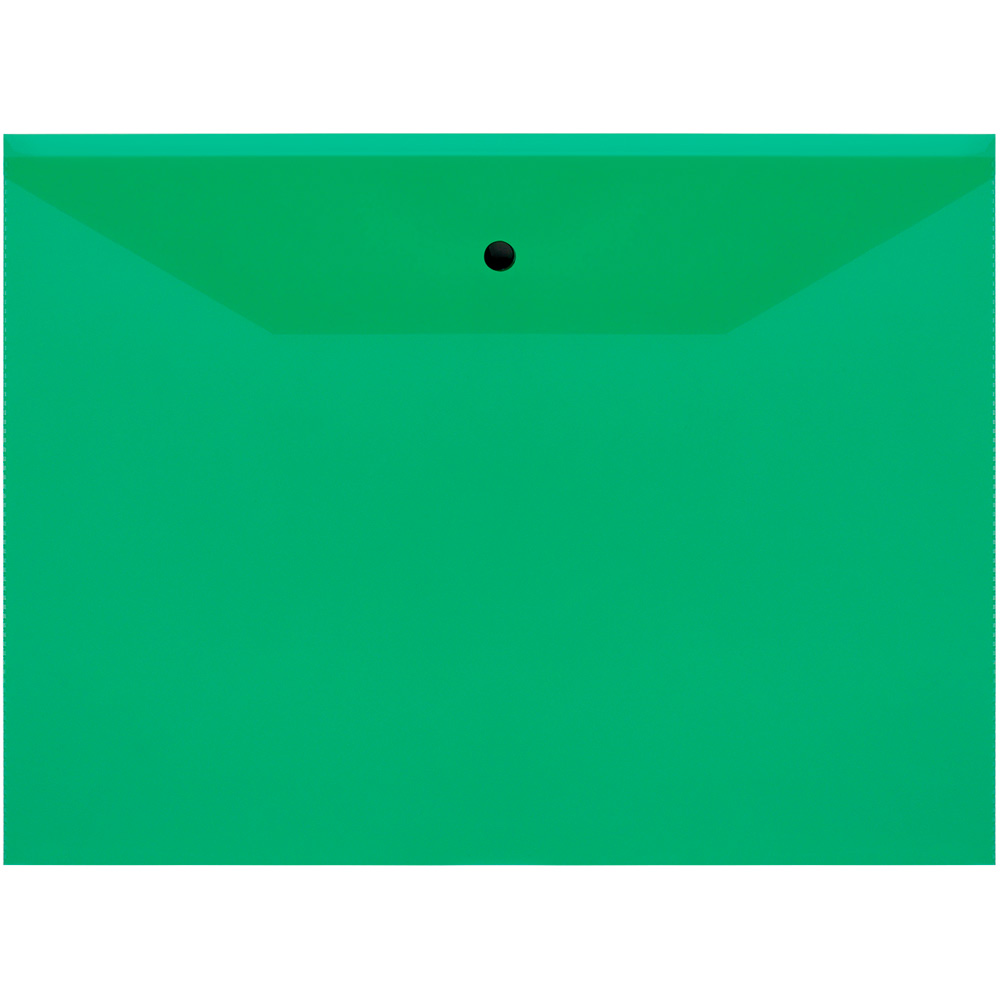 Папка-конверт на кнопке СТАММ А4, 120мкм, пластик, прозрачная, зеленая 355648