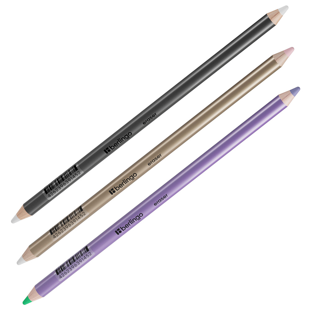Ластик-карандаш Berlingo "Eraze 870", двухсторонний, круглый, цвета ассорти 357910