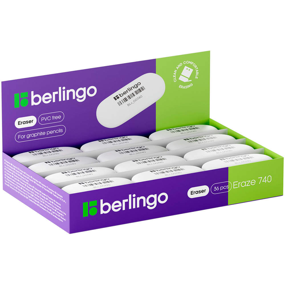 Ластик Berlingo "Eraze 740", овальный, термопластичная резина, 49*23*9мм (малый) 350540.