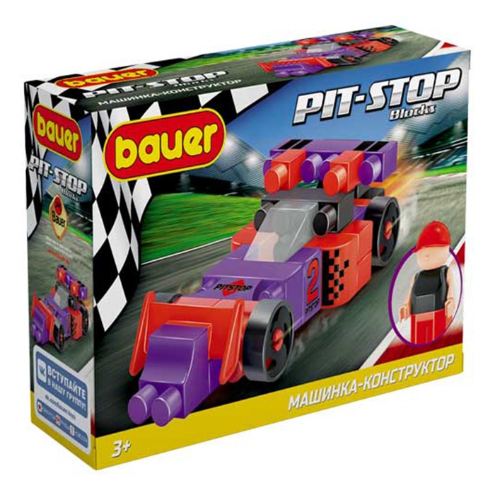 Констр-р Bauer 813 Гоночная машина в коробке "Pit Stop" (цвет фиолетовый, красный)