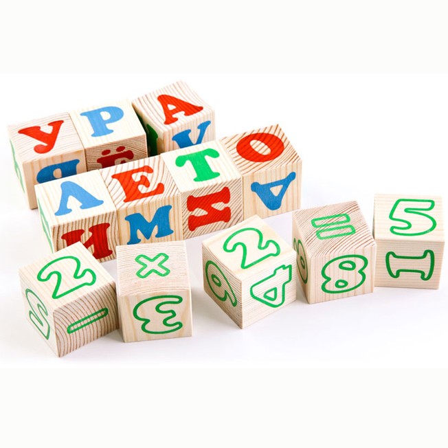 Деревянные кубики 20шт Алфавит с цифрами 2222-2