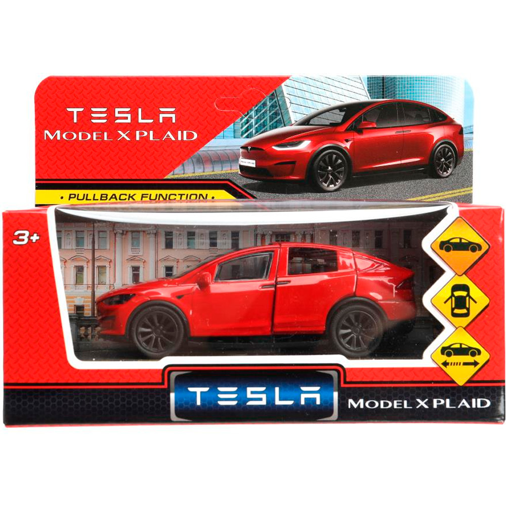 Модель MODELX-12-RD tesla model x plaid 12 см, двери, красн Технопарк  в кор.