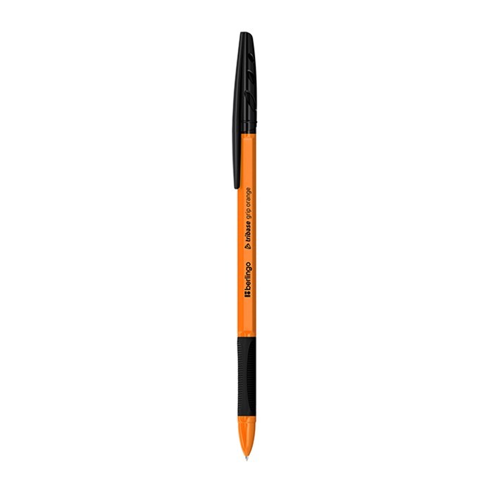 Ручка шарик черная 0,7мм Berlingo "Tribase grip orange" 355445