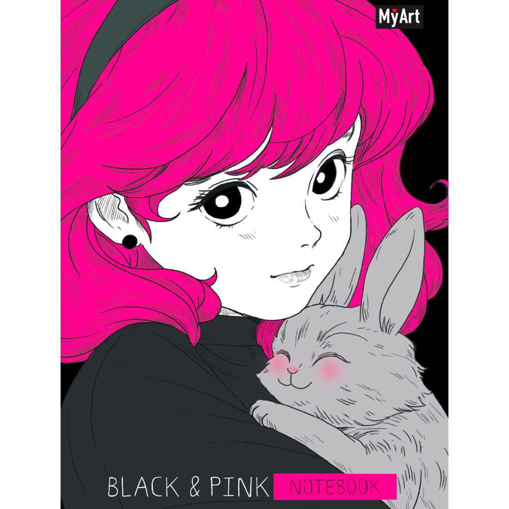 Блокнот 467-0-159-14836-4 в линию Black & Pink. Девочка с кроликом