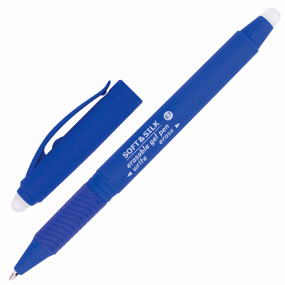 Ручка стираемая гелевая синяя с грипом BRAUBERG SOFT&SILK 0,7мм, линия 0,5мм 143253