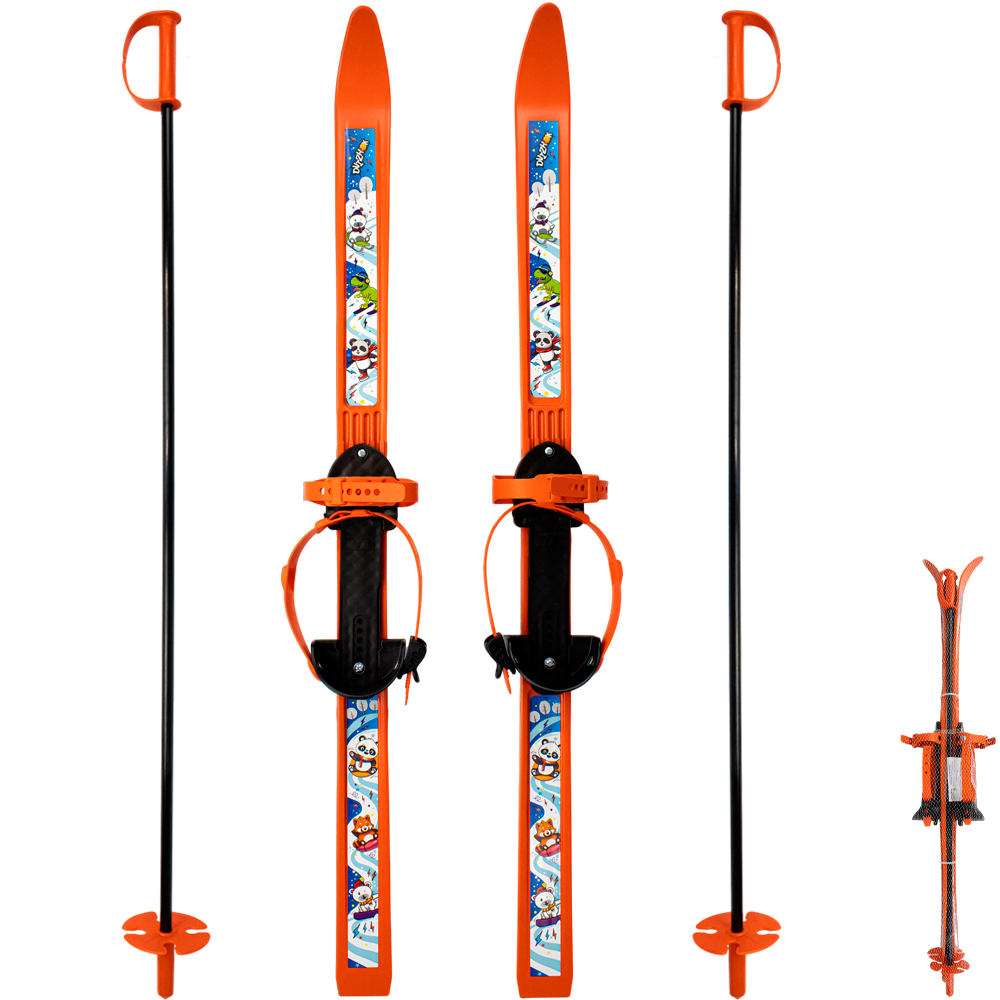 Лыжи детские Вираж-спорт 100/100 см оранжевые с палками из стеклопластика в сетке МПЛ 106.00 Dvizhok