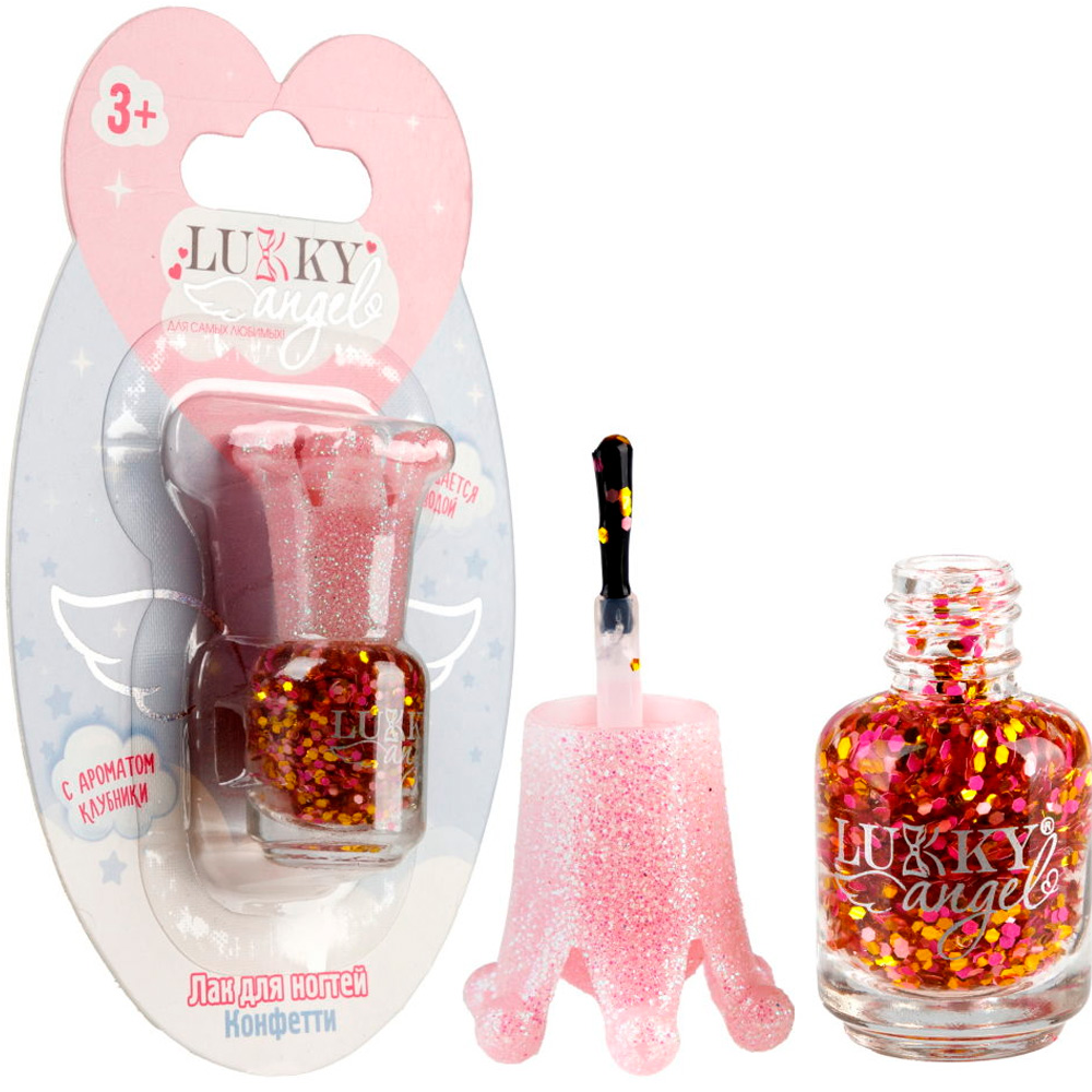 Лак для ногтей Конфетти, смываемый водой, цвет розовыйс ароматом клубники, 5 ml Т23502 LUKKY