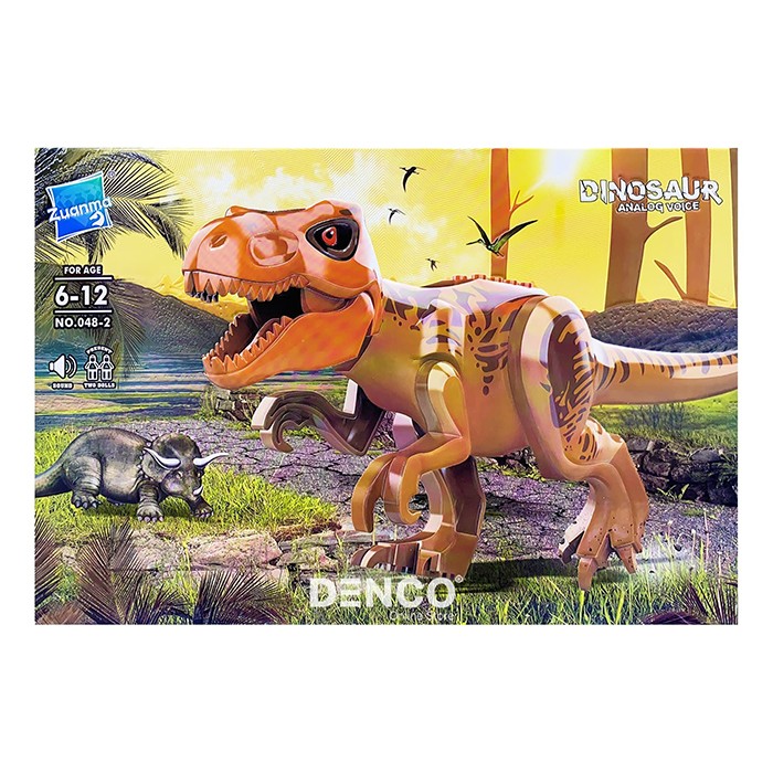 Конструктор 048-2 Динозавр коричневый на батарейках звук в коробке