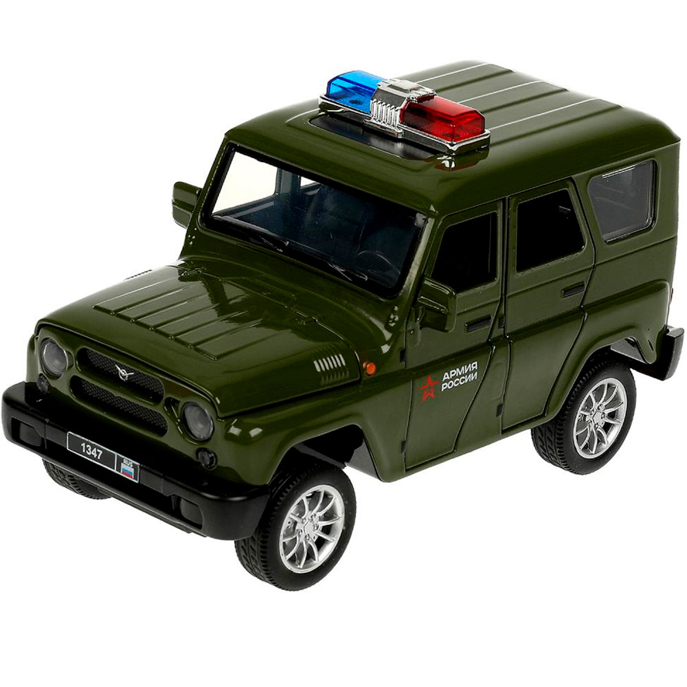 Модель HUNTER-124SL-GNAR UAZ ХАНТЕР АРМИЯ РОССИИ 17 см, двер, инер, зел, Технопарк в коробке